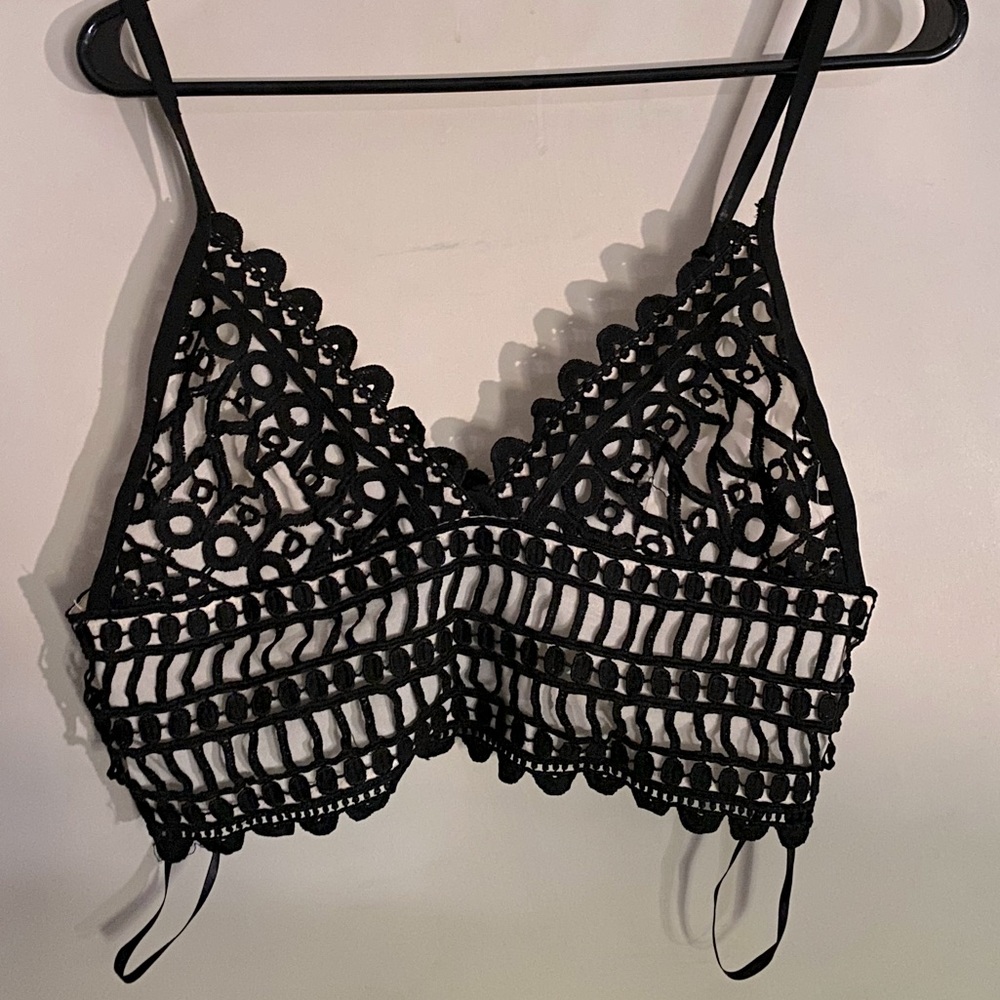 Boho Black Crochet Lace Crop Top